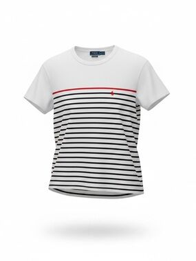 Polo by Ralph Lauren White, Red & Blue Striped Crewneck Tee with Red Accent